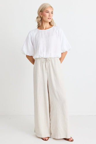 Resort natural linen wide leg pants