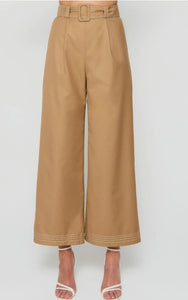 CONTRAST STITCHING WIDE LEG PANTS