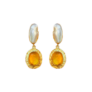 Mescha Pearl and Orange onyx hammered drops